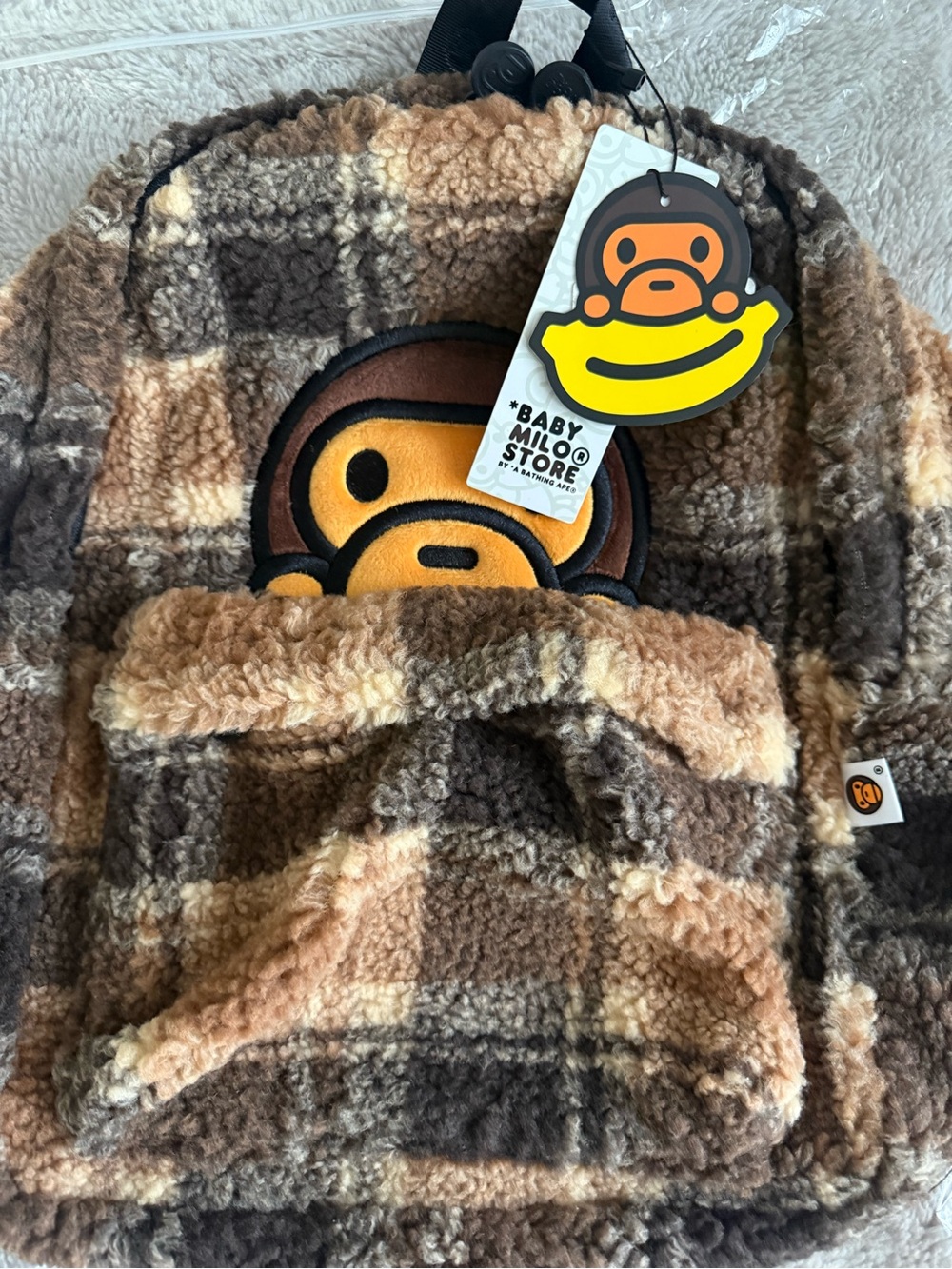 Baby Milo Sherpa Backpack in Brown Plaid